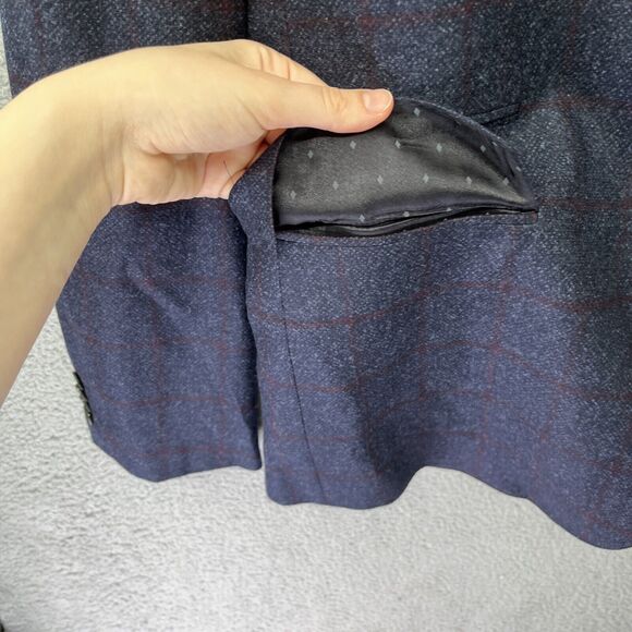 Hugo Boss Blazer Mens 46 R Super 110 Croatia 3 Button Blue Plaid Reda - Picture 5 of 16